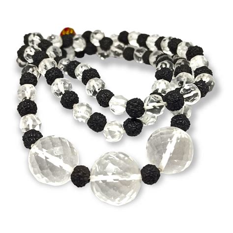 Big Sphatik/Quartz Bead Combination With Black Rudraksha Sphatik Mala