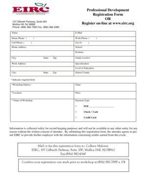 Fillable Online eirc Professional Development Registration Form OR ...