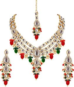 Lucky Jewellery Alloy Gold-plated Red, Green Jewellery Set Price in ...