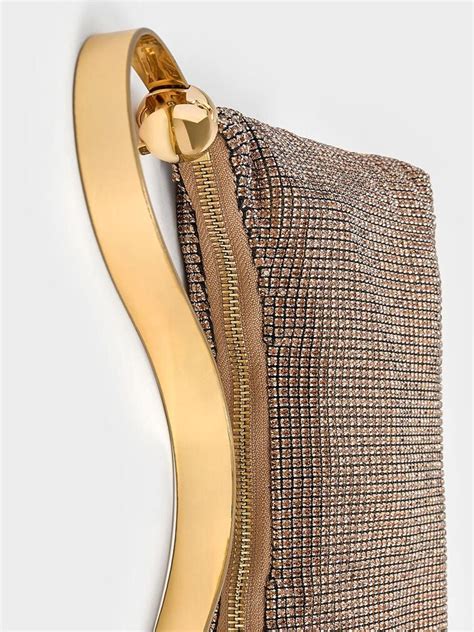 Gold Crystal-Embellished Two-Way Bag - Gold - CHARLES & KEITH IN