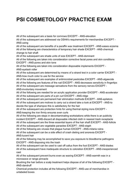 PSI COSMETOLOGY PRACTICE EXAM QUESTIONS WITH DETAILED VERIFIED ANSWERS ...