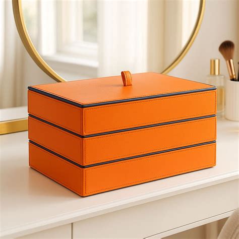 Orange Faux Leather Stack Tray Set of 3 with Lids - Vibrant ...