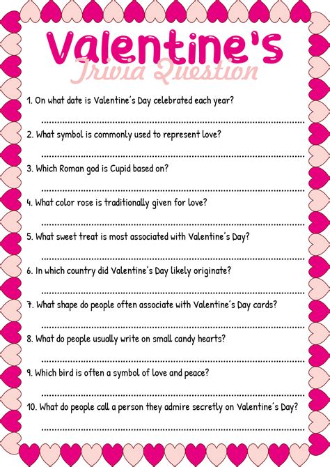 Valentine's Day Trivia Printable
