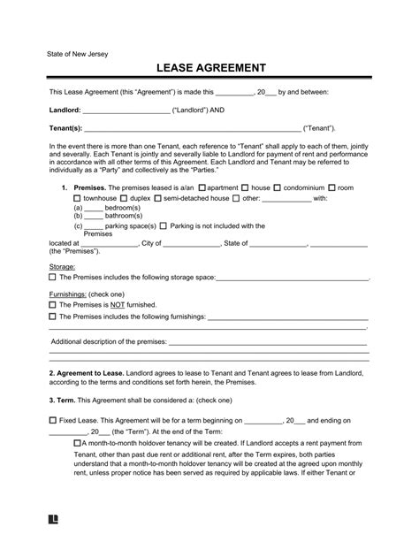 New Jersey Residential Lease Agreement | Legal Templates