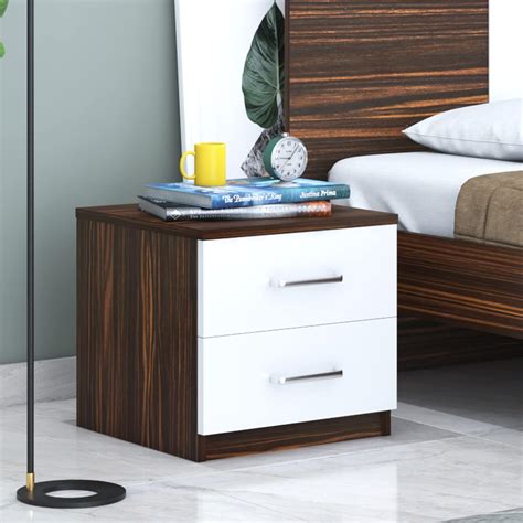 Klaxon Engineered Wood Double Drawer Side Table (Real Ebony & White ...
