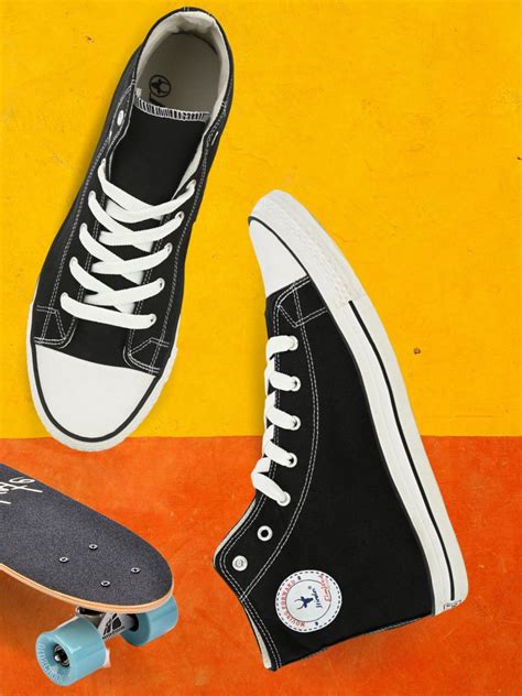 Hirolas® Men's Black Canvas Vulcansied Skateboard Lace Up Ankle Length