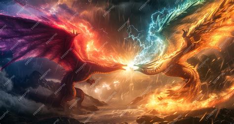 Premium Photo | 3d illustration Dragon Fighting epic battle between ...