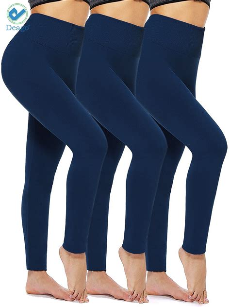 Deago 3 Pack Women's Fleece Lined Leggings High Waist Regular Plus Size ...