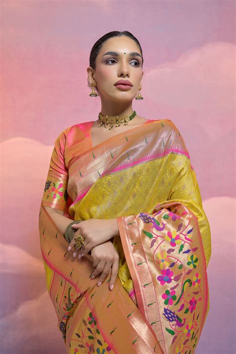 Yellow Paithani Silk Meenakari Zari Woven Saree – Mohi fashion