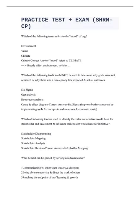 PRACTICE TEST + EXAM (SHRM CP) with Correct Answers - SHRM-CP - SHRM ...
