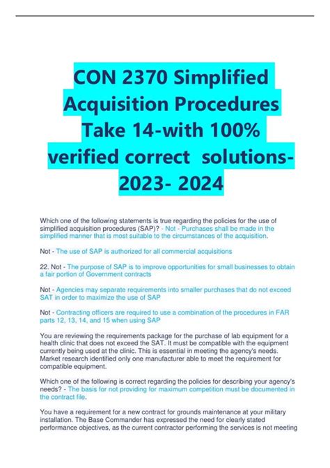 CON 2370 Simplified Acquisition Procedures Take 14-with 100% verified correct solutions - CON ...