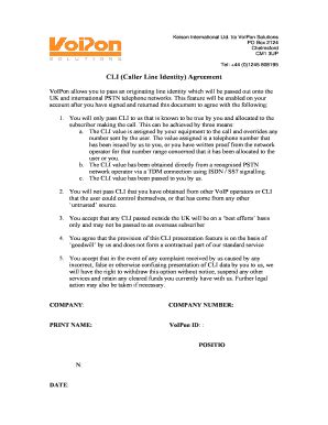 Fillable Online CLI agreement form - VoIPon Solutions Fax Email Print ...