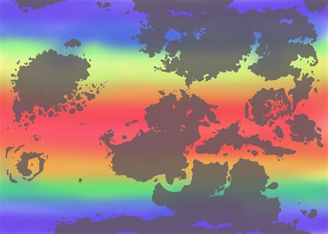 The map of Ultima tyr, shown in elavation, sea depth+tectonic plates, and average temperature ...
