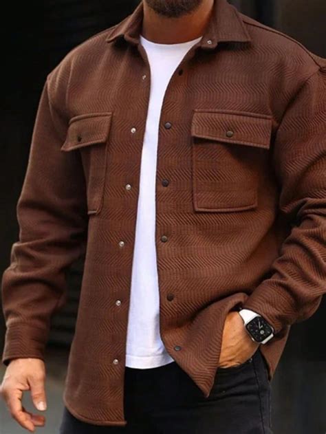 Plus Size Men's Solid Casual Shirt Jacket | Jackets men fashion, Mens ...