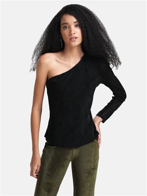 Buy One Shoulder Mesh Top 124627BLACKXS – KAZO