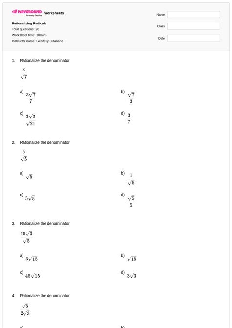 50+ Rationalizing Radicals worksheets on Wayground | Free & Printable