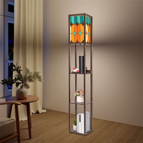 Mid Century Modern Orange Teal Geometric Pattern Floor Lamp with ...