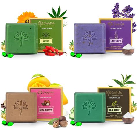 Buy Simply Vedic Pack of 4 Soaps Lavender, Tea Tree, Vetiver & Shea ...