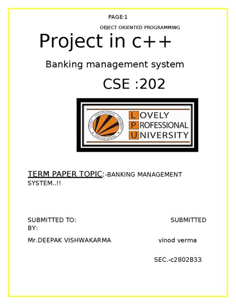 Toaz - OBJECT ORIENTED PROGRAMMING Project in c++ Banking management ...