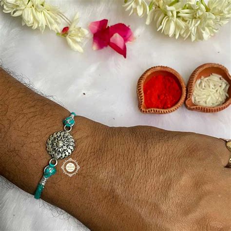 Sterling Silver Floral Chakra Rakhi (Turquoise) – The Chandi Studio