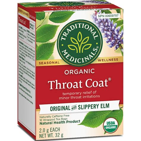 Traditional Medicinals Organic Throat Coat Tea, 16 Wrapped Tea Bags