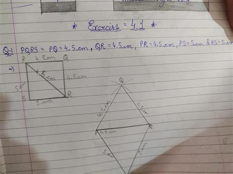 Draw the diagram ,PQRS = PQ = 4.5 cm, QR = 4.5μm, PR=4.5.cm, PS= 5 cm ...