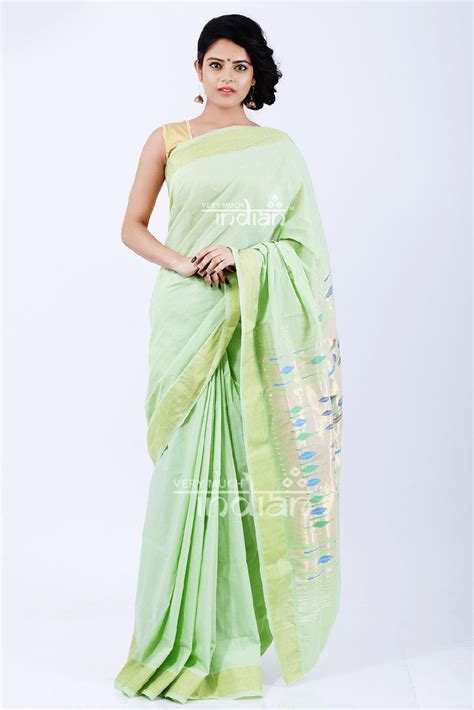 Buy Cotton Paithani (Lime Green) - Very Much Indian – verymuchindian.com