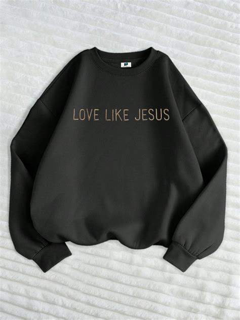 SXV 'love like jesus’ Printed Cool Aesthetic Drop Shoulder Oversized B ...