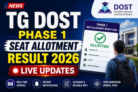 TG DOST Seat Allotment Result 2026 OUT: Phase 1 allotment download link ...