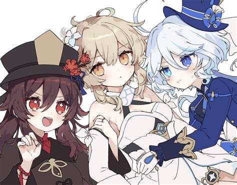 lumine, hu tao, and furina (genshin impact) drawn by hisuiyasai | Danbooru