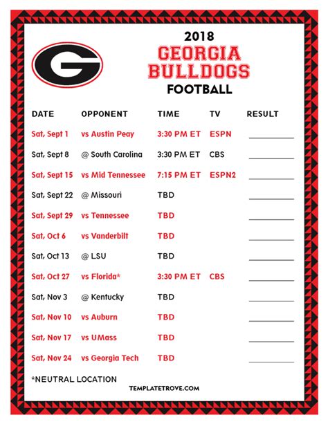 Uga Printable Football Schedule