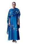 Buy Blue Cotton, Muslin Embroidery V-neck Floral Applique Anarkali With ...