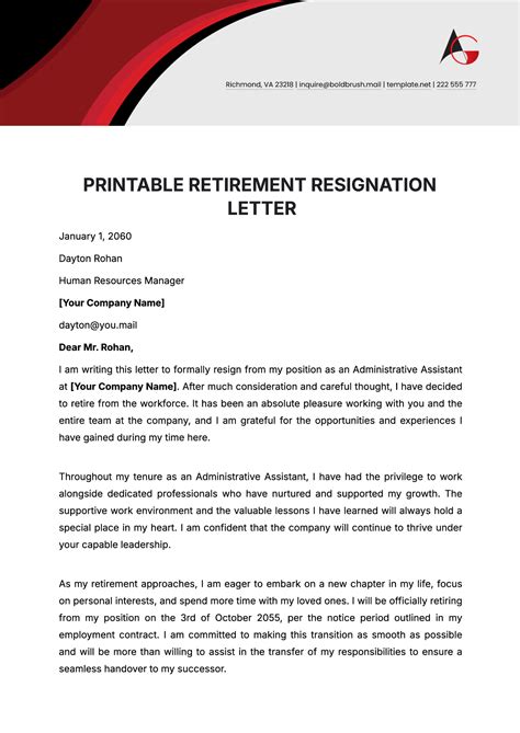 Sample Retirement Template