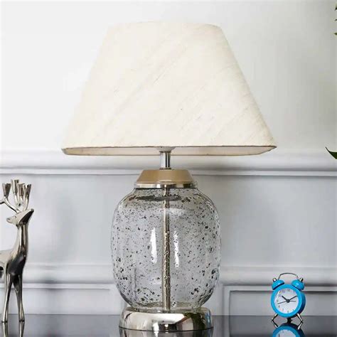 SECRET Glass and Metal Tabel Lamp With Off White Linen Shade – KAPOOR-E ...