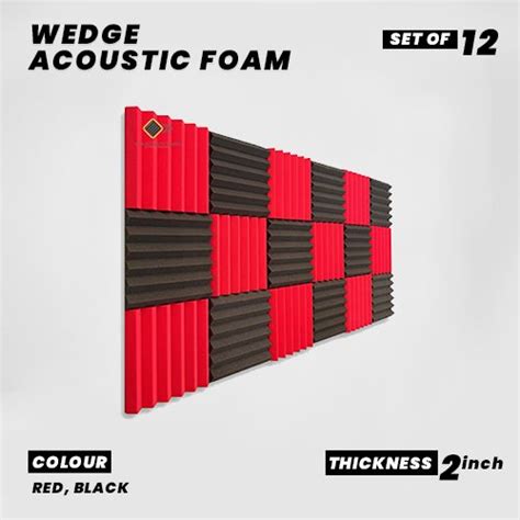 YGM Acoustic Foams® Wedge Acoustic Panels - Set of 12 | 6 Red, 6 Black ...