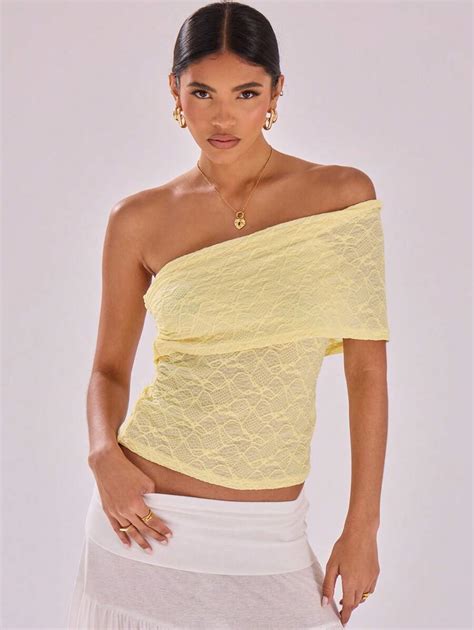 MUSERA Textured Mesh One Shoulder Top Summer Vacation Spring Vacation ...