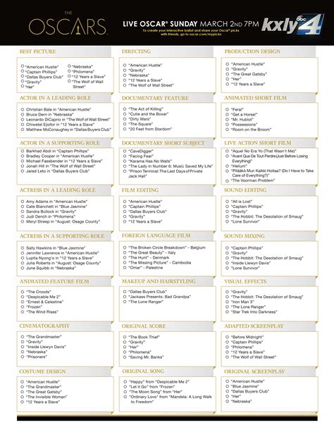 Oscars Ballot Printable
