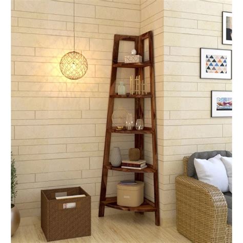 Ramdoot Furniture Wooden Corner Shelf for Living Room | 5 Tier Ladder ...