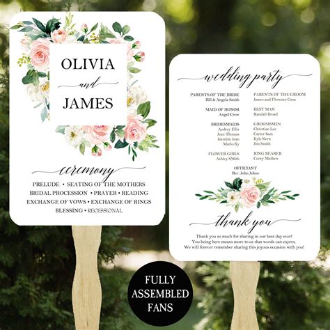Blush Wedding Program Fans Assembled (25 is MINIMUM ORDER) - Elegant ...