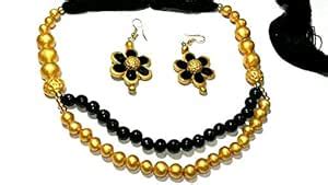 Buy Terracotta Jewellery set with double layer beads necklace of golden ...