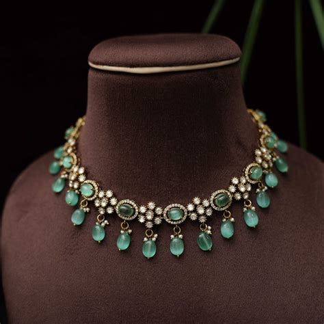 Sea Green Kamal Polki Necklace | Exquisite Set for Girls and Women