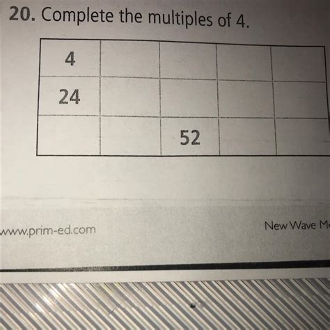 20. Complete the multiples of 4. 4 24 52 - brainly.com