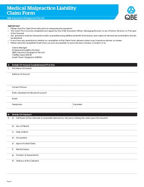 Fillable Online Medical Malpractice Liability Claim Form Fax Email ...