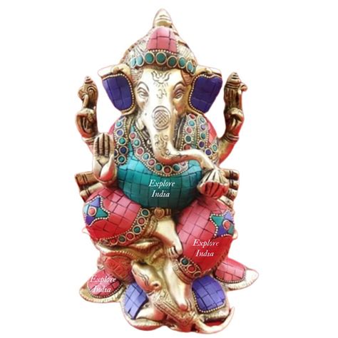 Buy EXPLORE India Brass Chaturbhuj Ganesh with Weapons in Hand/Lord ...