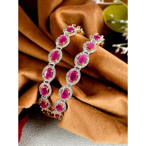 Buy Silvermerc Designs Gold Plated Pink Ad Stone Studded Handcrafted ...