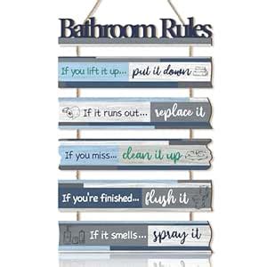 KAIRNE Bathroom Decorations,Blue Bathroom Rules Wooden Sign for Toilet ...