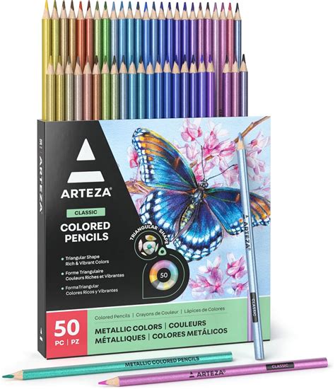 ARTEZA Colored Pencils Sets Of 50 Triangular Grip, Pre-Sharpened Penci