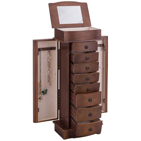 FastFurnishings Brown Wood 8-Drawer Jewelry Armoire Chest Storage ...