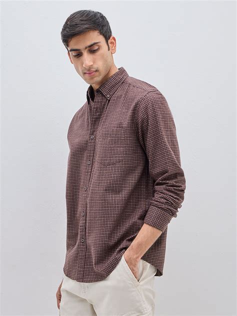 Buy WES Casuals Brown Checks Design Relaxed-Fit Cotton Shirt from Westside
