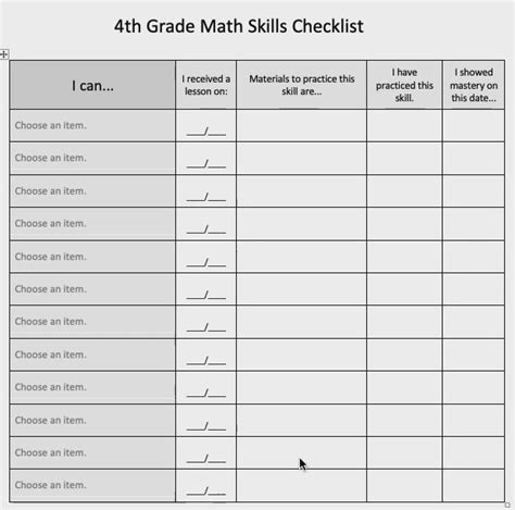 Image result for Elementary Math Skills Checklist